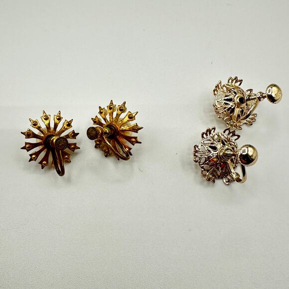 Vintage Sunburst & Floral Screw-Back Earrings-Set of 2 Pair - Picture 2 of 5